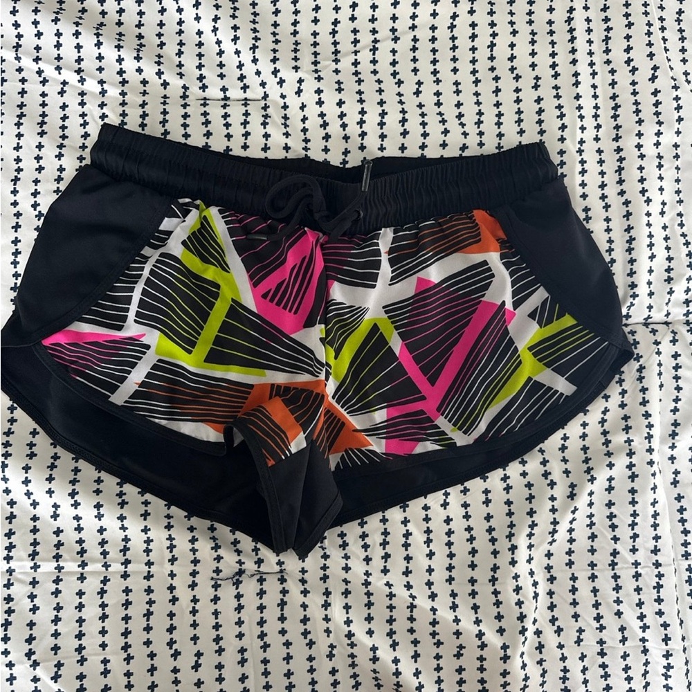Fabletics Black and Neon Geometric Athletic Shorts